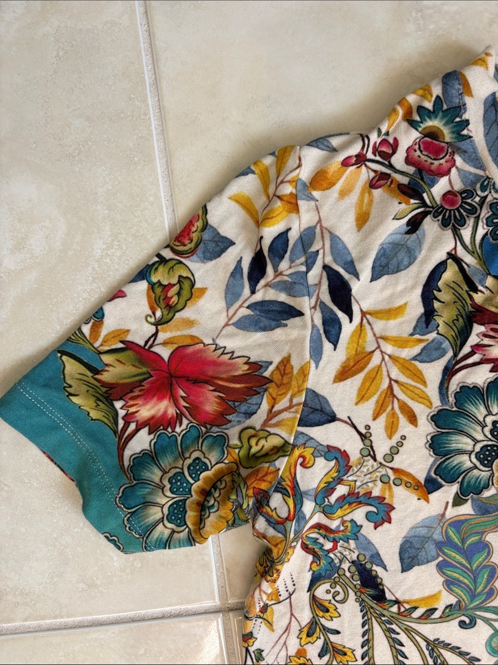 Johnny Was Blue Multi Floral Short Sleeve Tee - Picture 4 of 10